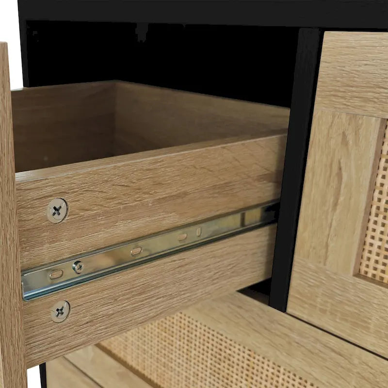 Aufbewahrungsschrank aus natürlichem Rattan mit 4 Schubladen, Holzkommode