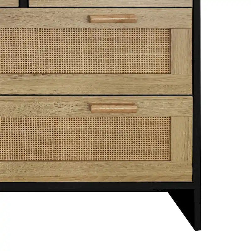 Aufbewahrungsschrank aus natürlichem Rattan mit 4 Schubladen, Holzkommode