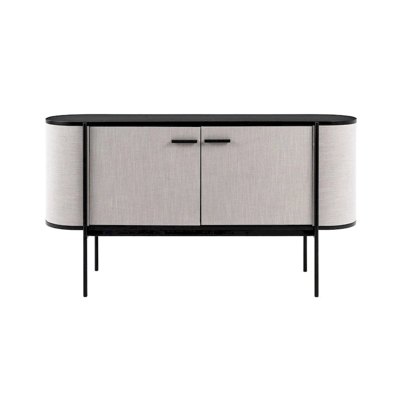 Modernes Sideboard-Buffet mit beigefarbenem Stoff und schwarzem Metall