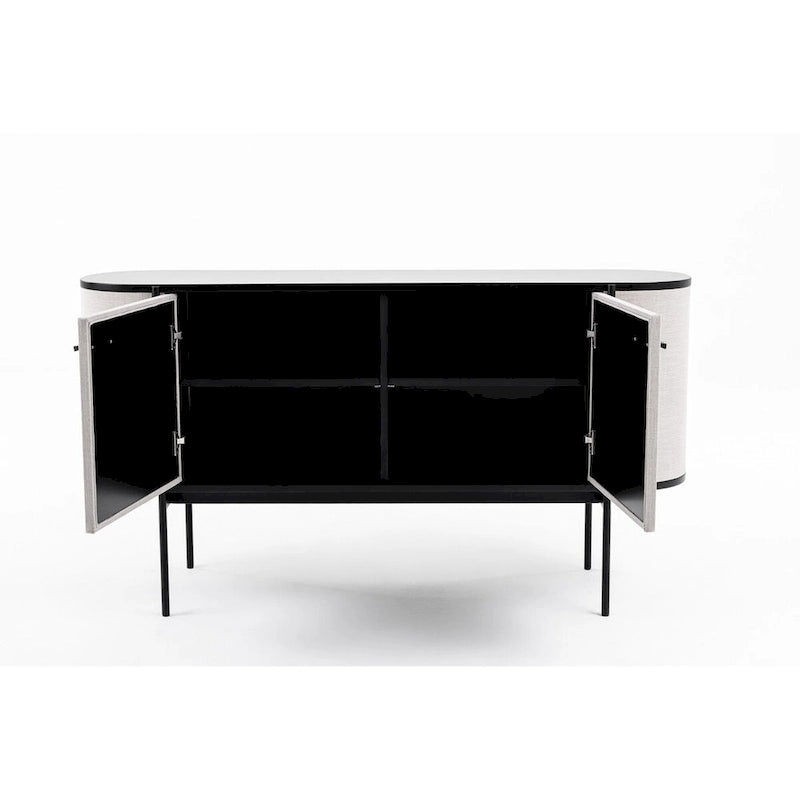 Modernes Sideboard-Buffet mit beigefarbenem Stoff und schwarzem Metall