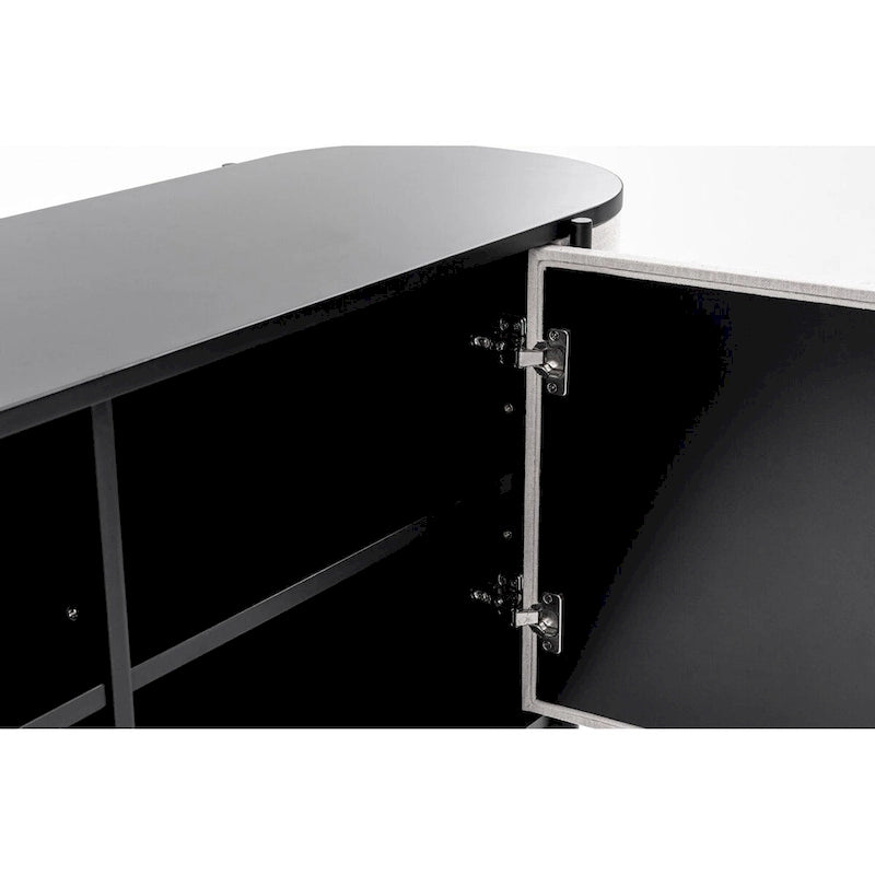 Modern Beige Fabric and Black Metal Sideboard Buffet Cabinet