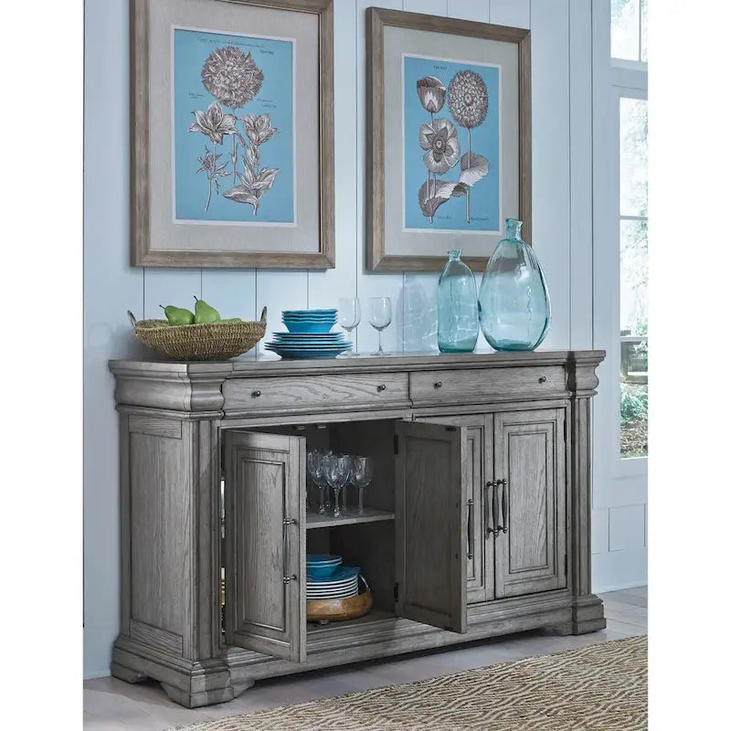 Farmhouse Dining Server and Hutch with Glass Doors, 19.02W x 49.13H x 65.98D