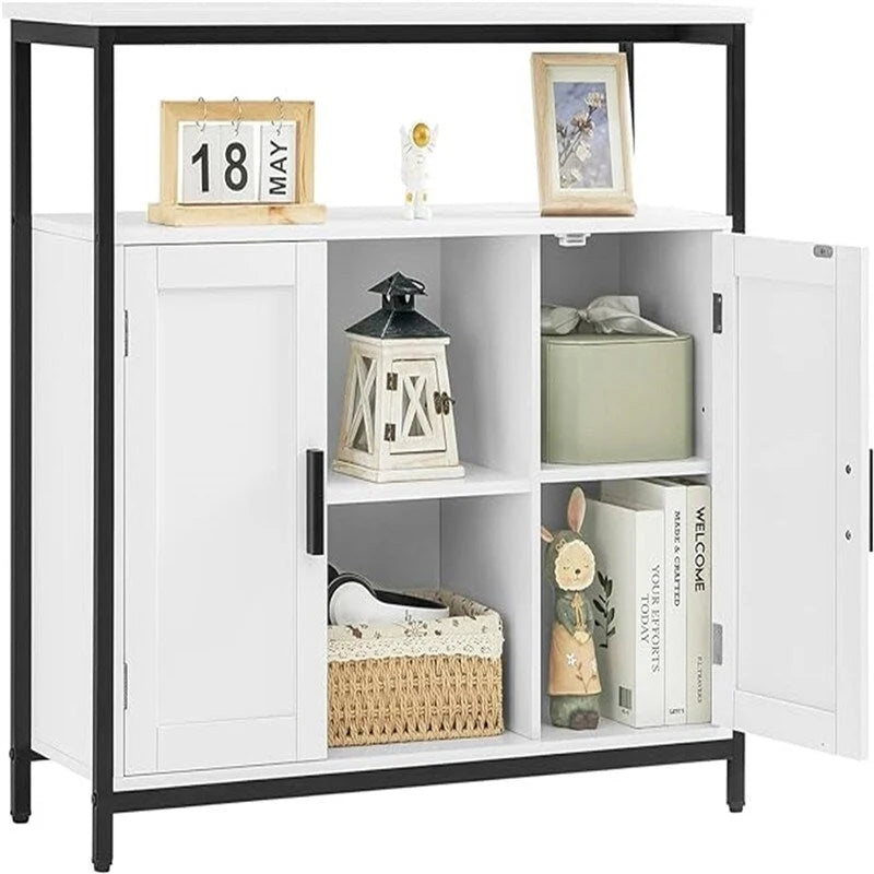 Rustic Industrial Sideboard Buffet Cabinet with Louvered Doors and Open Shelf