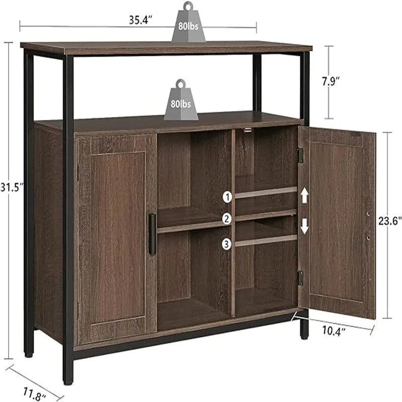 Credenza buffet rustica industriale con ante a persiana e ripiano aperto