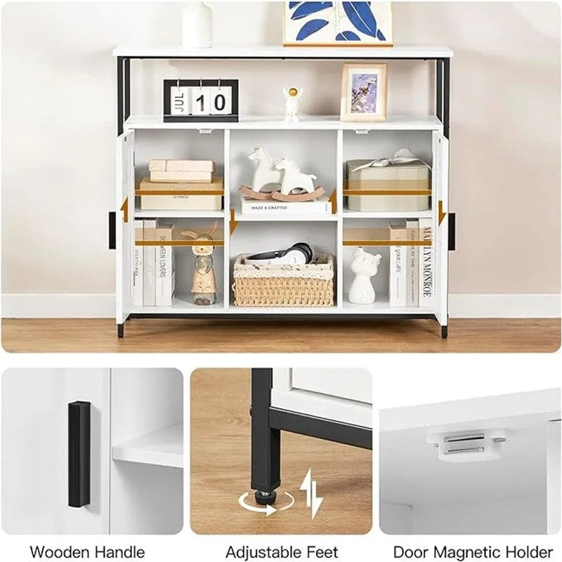 Credenza buffet rustica industriale con ante a persiana e ripiano aperto