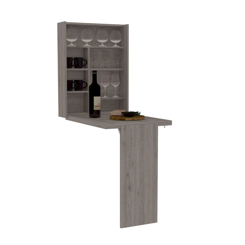 Wall Mounted Foldable Drop Leaf Table with Seven Shelves, White Finish