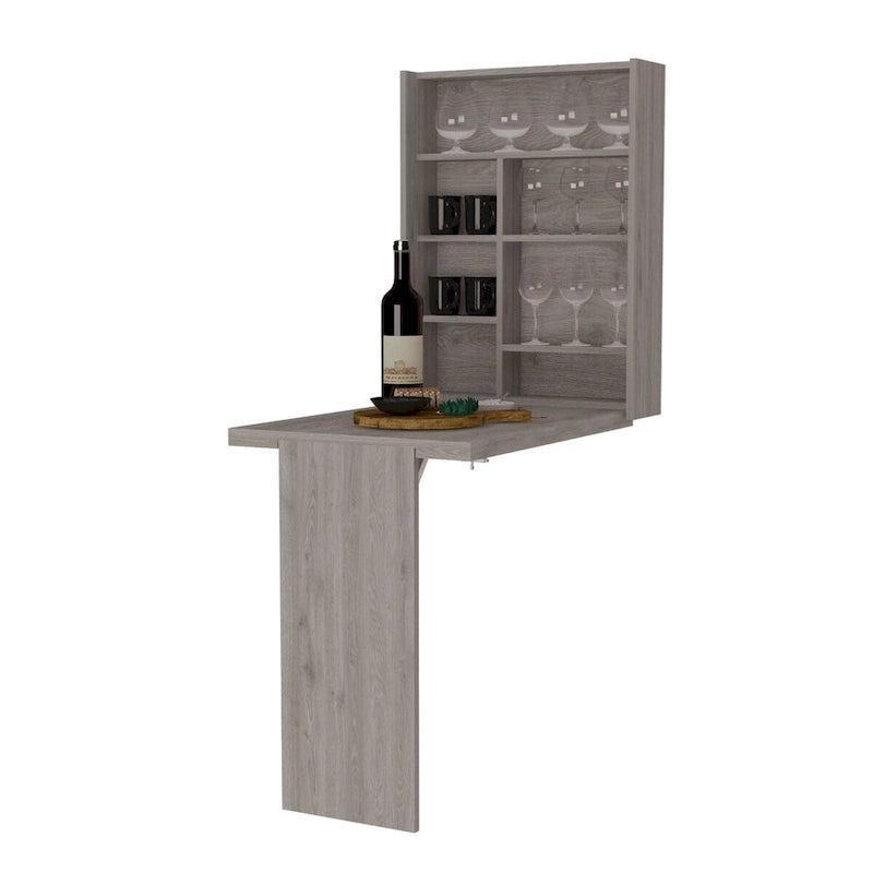 Wall Mounted Foldable Drop Leaf Table with Seven Shelves, White Finish