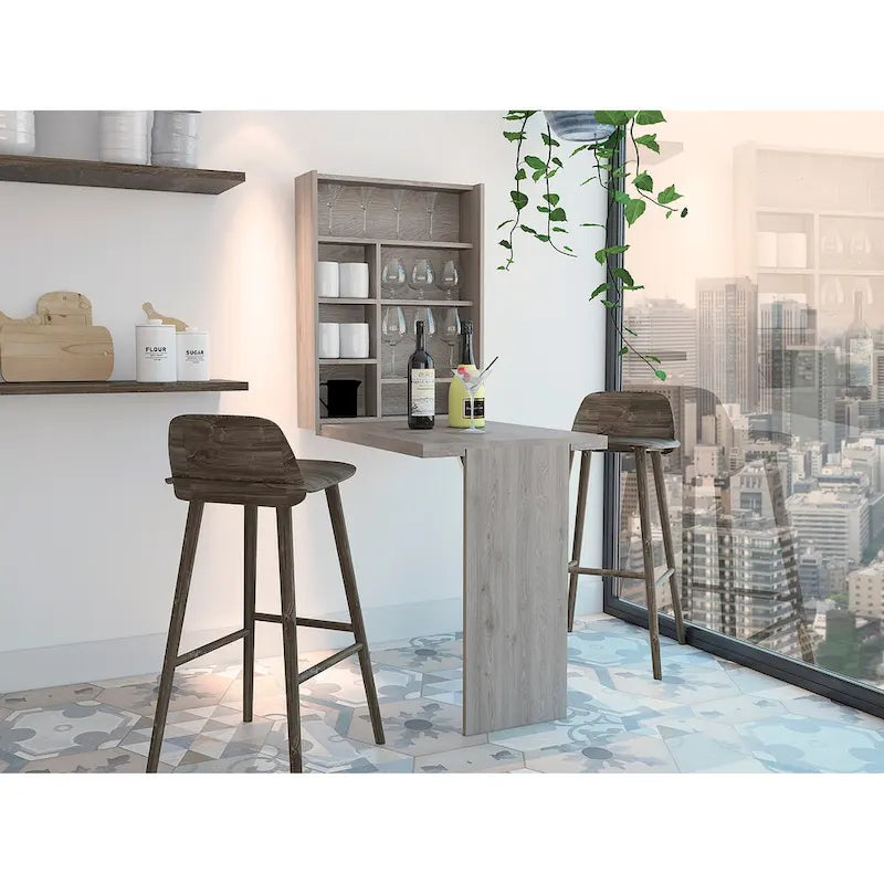 Wall Mounted Foldable Drop Leaf Table with Seven Shelves, White Finish