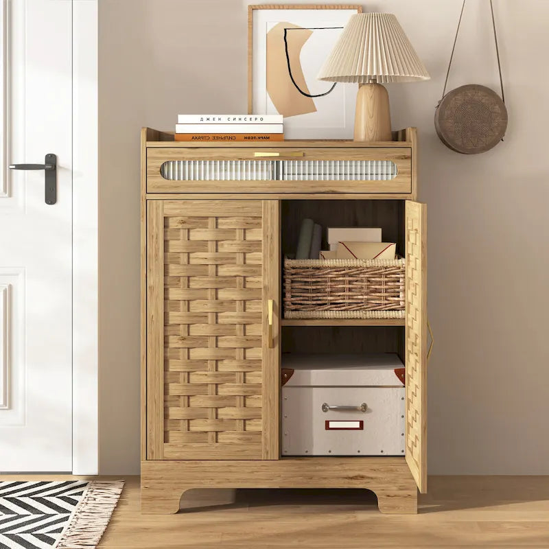 Coffee Bar Storage Cabinet with Drawer and Barn Doors