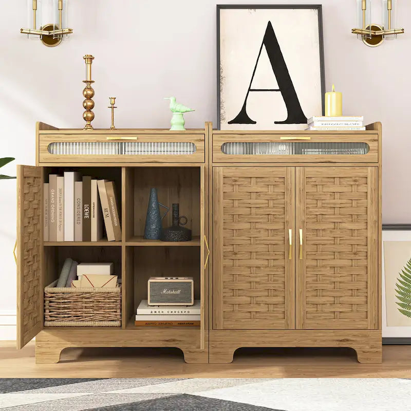 Coffee Bar Storage Cabinet with Drawer and Barn Doors