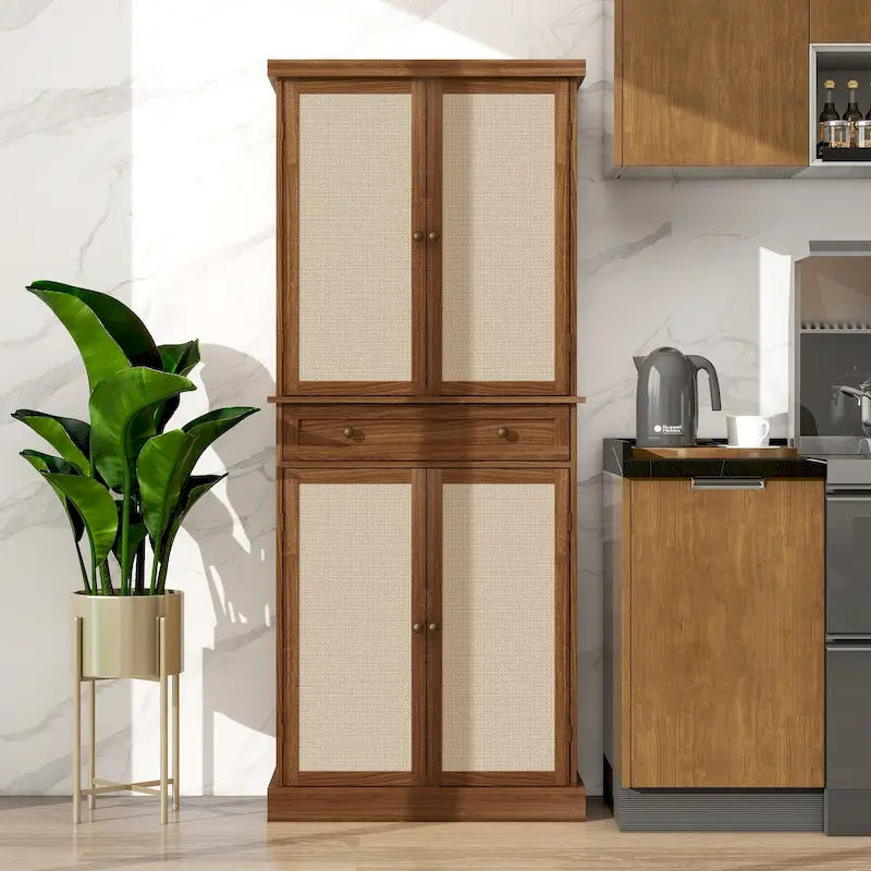 Credenza contenitore in rattan con 4 ante e 1 cassetto, moderna e indipendente