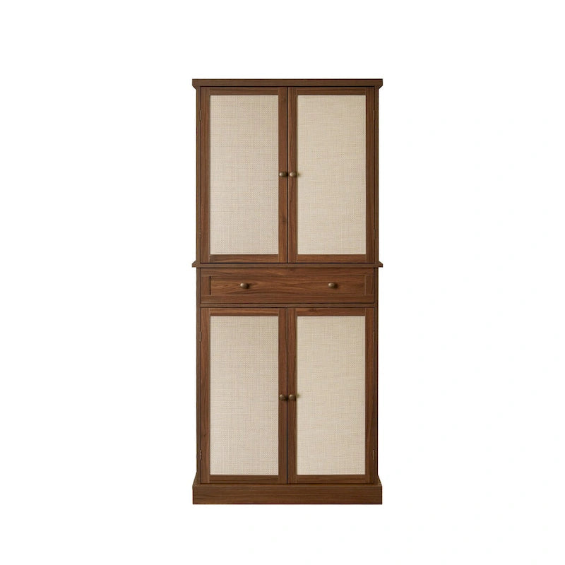 Credenza contenitore in rattan con 4 ante e 1 cassetto, moderna e indipendente