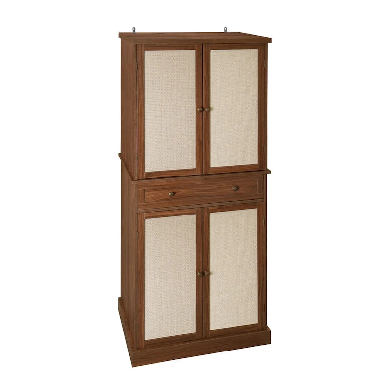 Credenza contenitore in rattan con 4 ante e 1 cassetto, moderna e indipendente