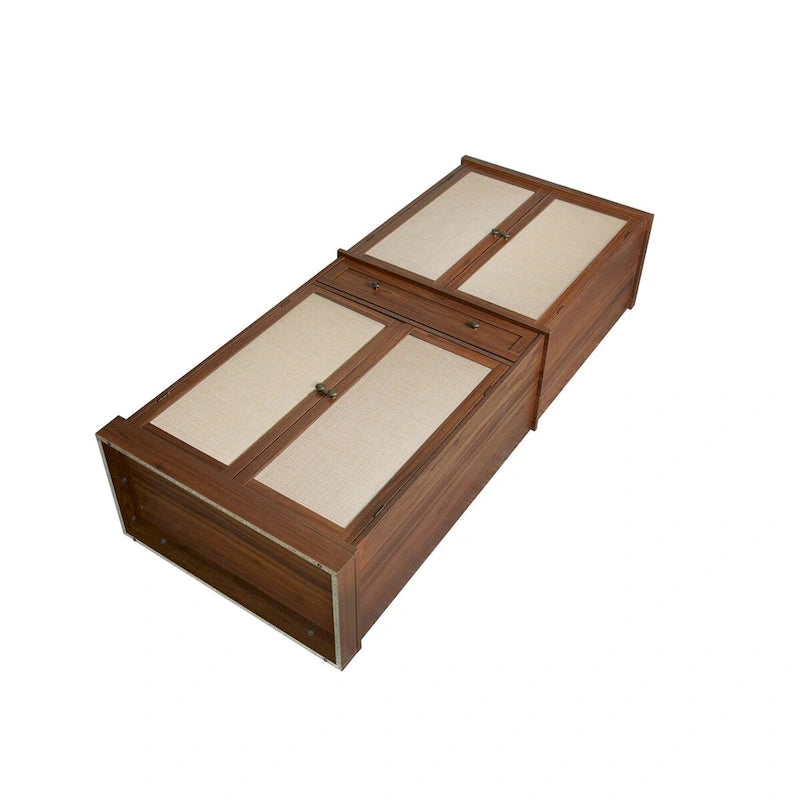 Credenza contenitore in rattan con 4 ante e 1 cassetto, moderna e indipendente