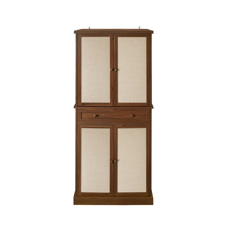 Credenza contenitore in rattan con 4 ante e 1 cassetto, moderna e indipendente