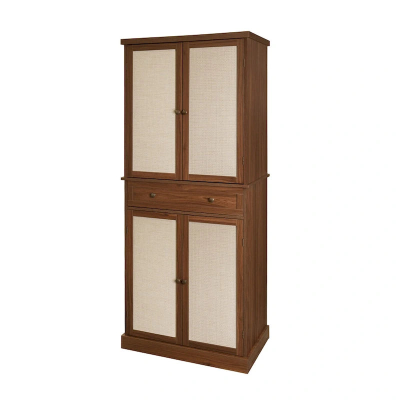 Credenza contenitore in rattan con 4 ante e 1 cassetto, moderna e indipendente