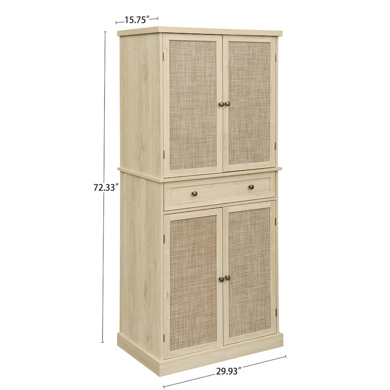 Credenza contenitore in rattan con 4 ante e 1 cassetto, moderna e indipendente