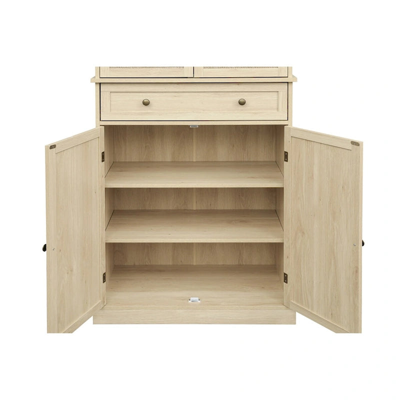 Credenza contenitore in rattan con 4 ante e 1 cassetto, moderna e indipendente
