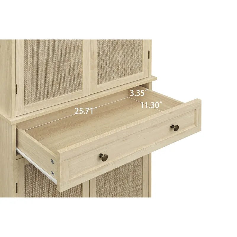 Credenza contenitore in rattan con 4 ante e 1 cassetto, moderna e indipendente