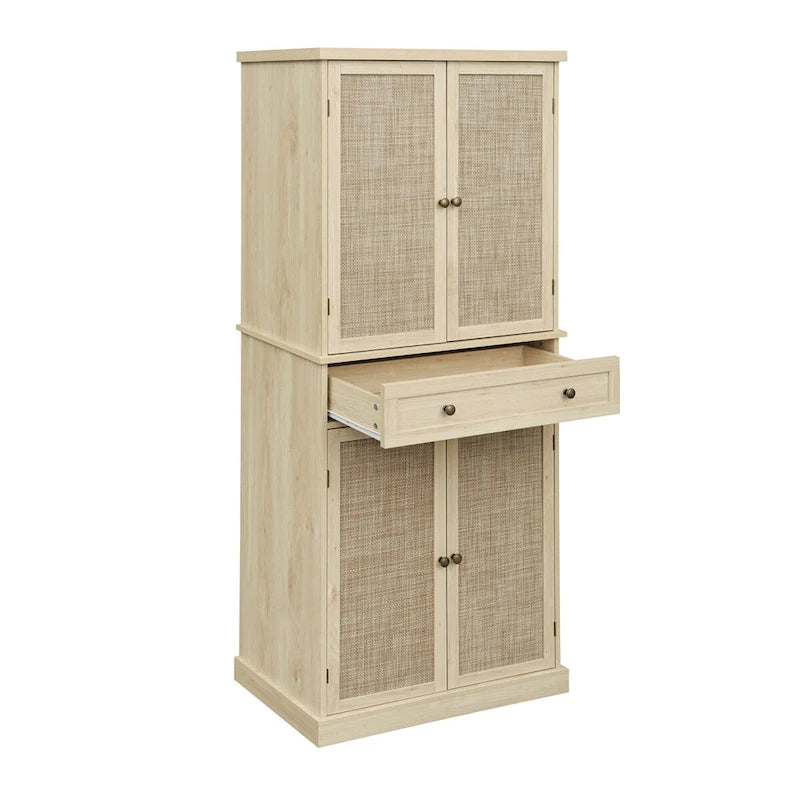Credenza contenitore in rattan con 4 ante e 1 cassetto, moderna e indipendente