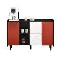 Black Sideboard Buffet Cabinet with Red Doors, 2 Drawers and 2 Open Compartments