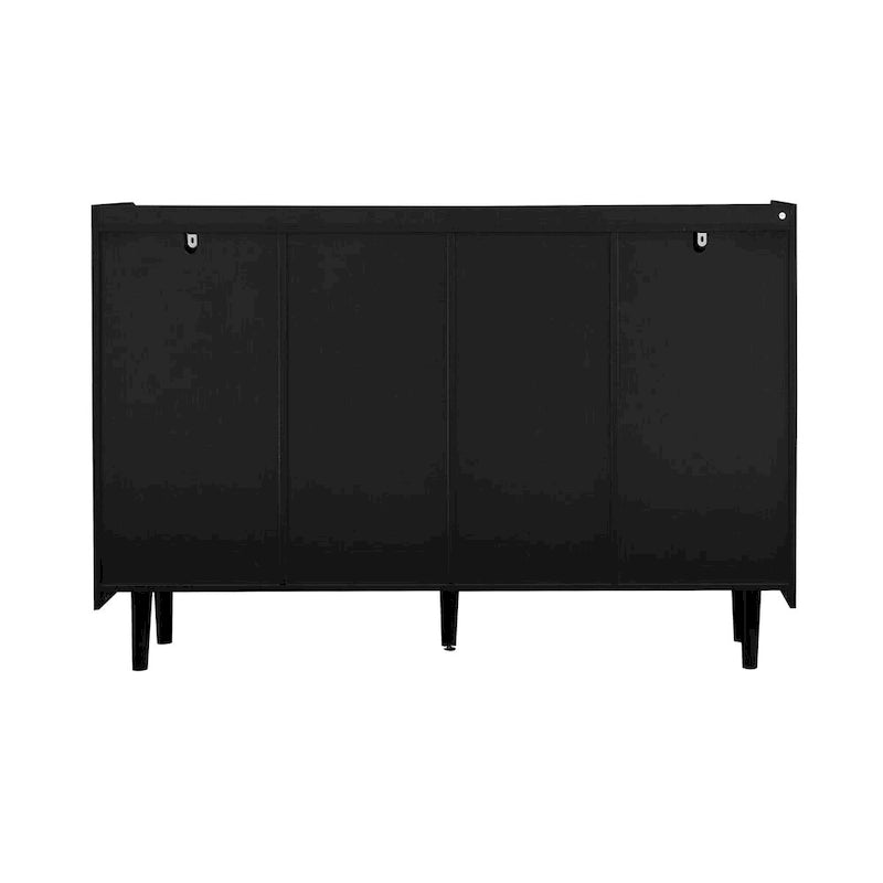 Black Sideboard Buffet Cabinet with Red Doors, 2 Drawers and 2 Open Compartments