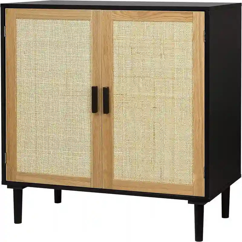 Rattan Door Sideboard Buffet Kitchen Storage Cabinet, 15.8D x 31.5W x 34.6H