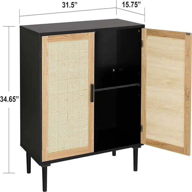 Rattan Door Sideboard Buffet Kitchen Storage Cabinet, 15.8D x 31.5W x 34.6H