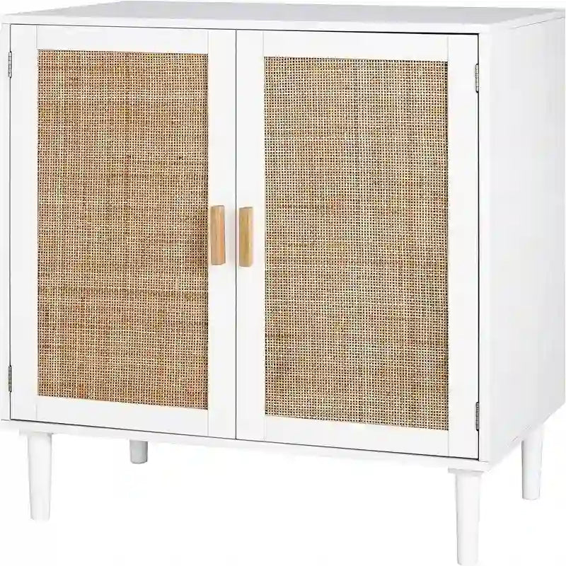 Buffet avec portes en rotin, meuble de rangement de cuisine, 15.8D x 31.5W x 34.6H