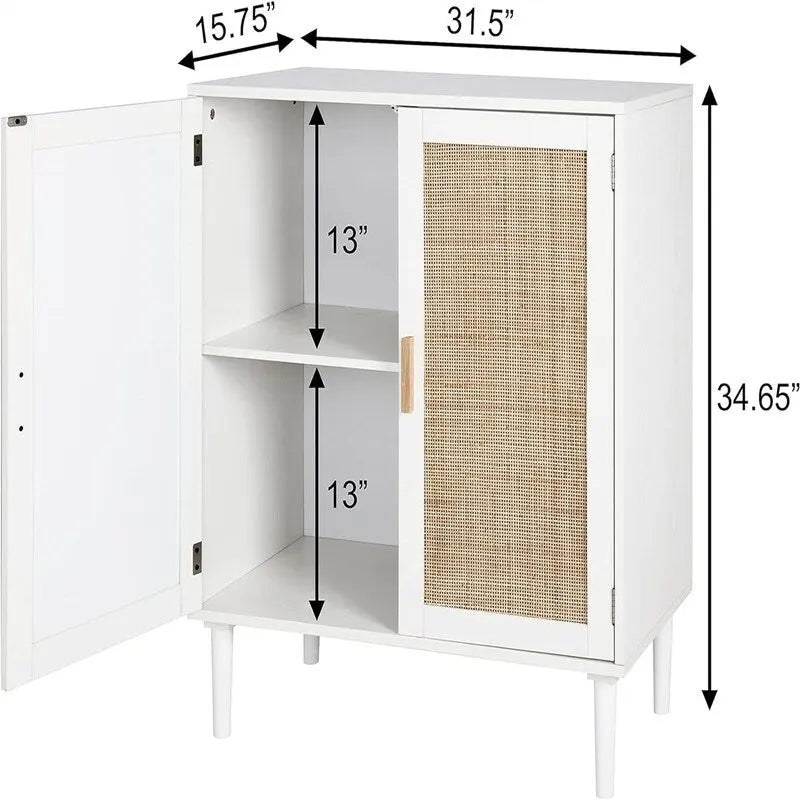 Buffet avec portes en rotin, meuble de rangement de cuisine, 15.8D x 31.5W x 34.6H