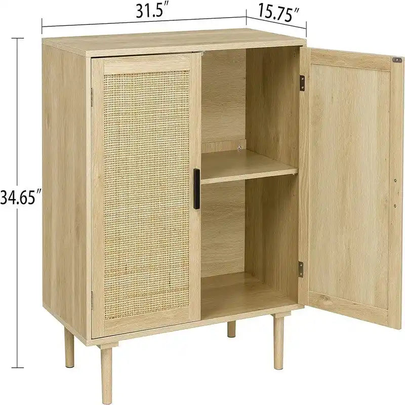 Buffet avec portes en rotin, meuble de rangement de cuisine, 15.8D x 31.5W x 34.6H