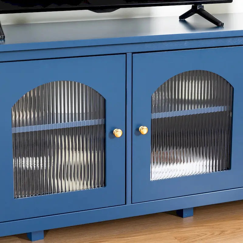 71 Inch Retro White TV Cabinet with Rainbow Glass Doors and Pine Frame