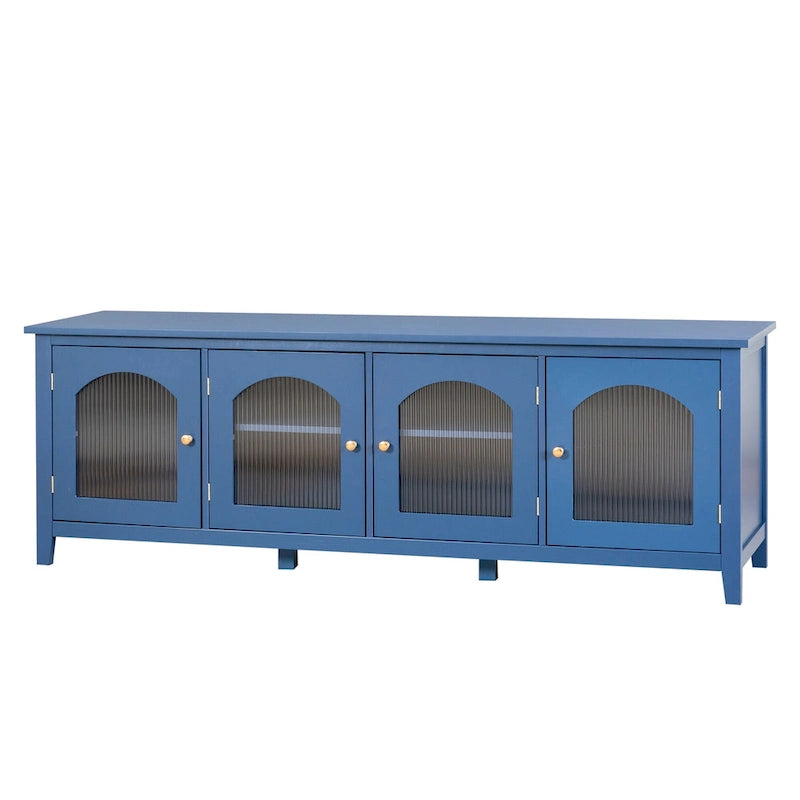 Meuble TV rétro blanc de 71 pouces avec portes en verre multicolore et structure en pin