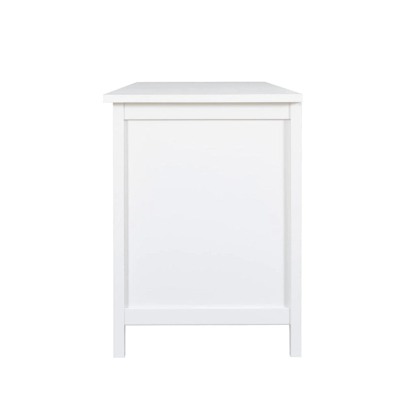 Meuble TV rétro blanc de 71 pouces avec portes en verre multicolore et structure en pin