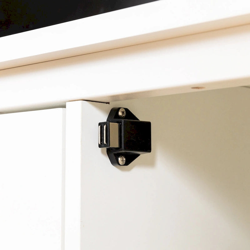 Meuble TV rétro blanc de 71 pouces avec portes en verre multicolore et structure en pin