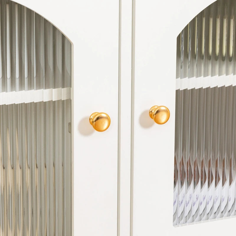 Meuble TV rétro blanc de 71 pouces avec portes en verre multicolore et structure en pin
