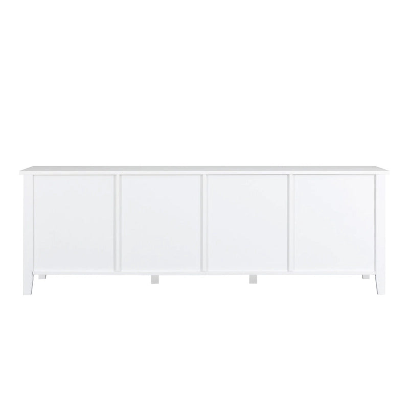 Meuble TV rétro blanc de 71 pouces avec portes en verre multicolore et structure en pin