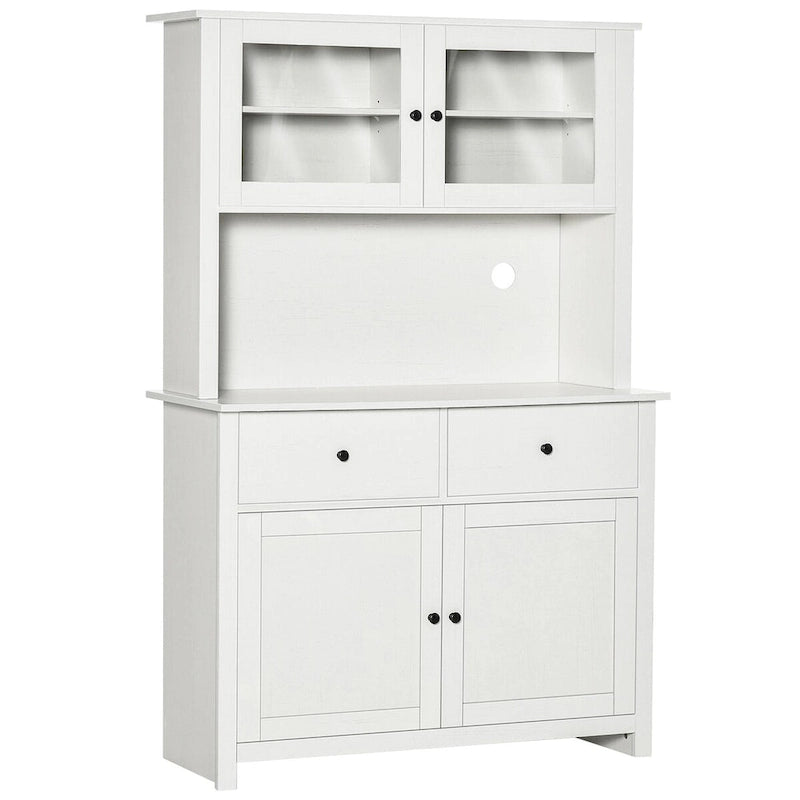 Kitchen Buffet with Hutch, 4 Shelves, Drawers, Framed Glass Doors