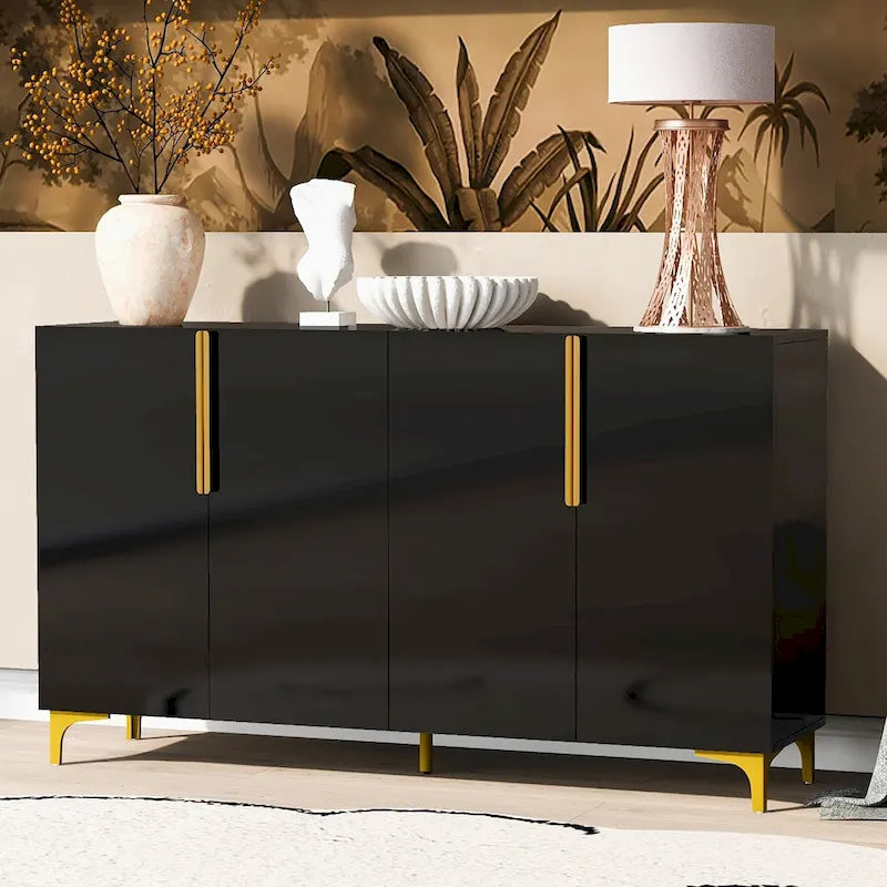Glossy Light Luxury Accent Storage Cabinet with Adjustable Shelf