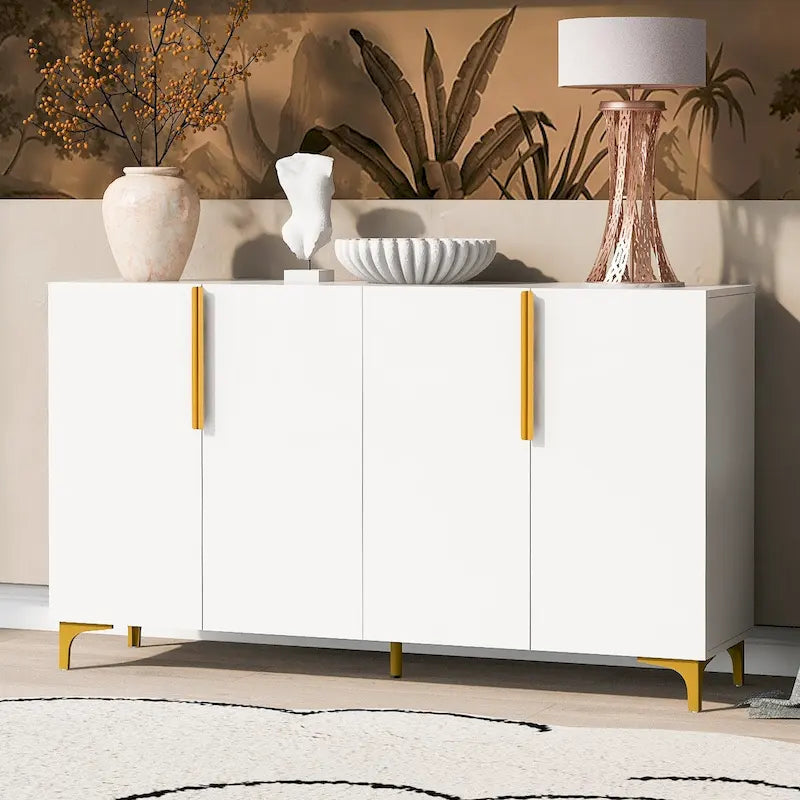 Glossy Light Luxury Accent Storage Cabinet with Adjustable Shelf