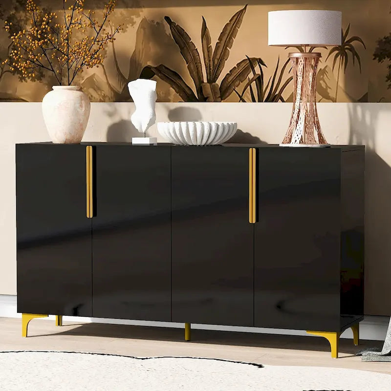 Glossy Light Luxury Accent Storage Cabinet with Adjustable Shelf