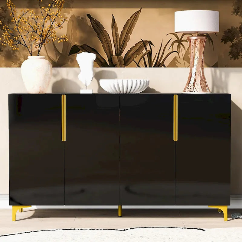 Glossy Light Luxury Accent Storage Cabinet with Adjustable Shelf