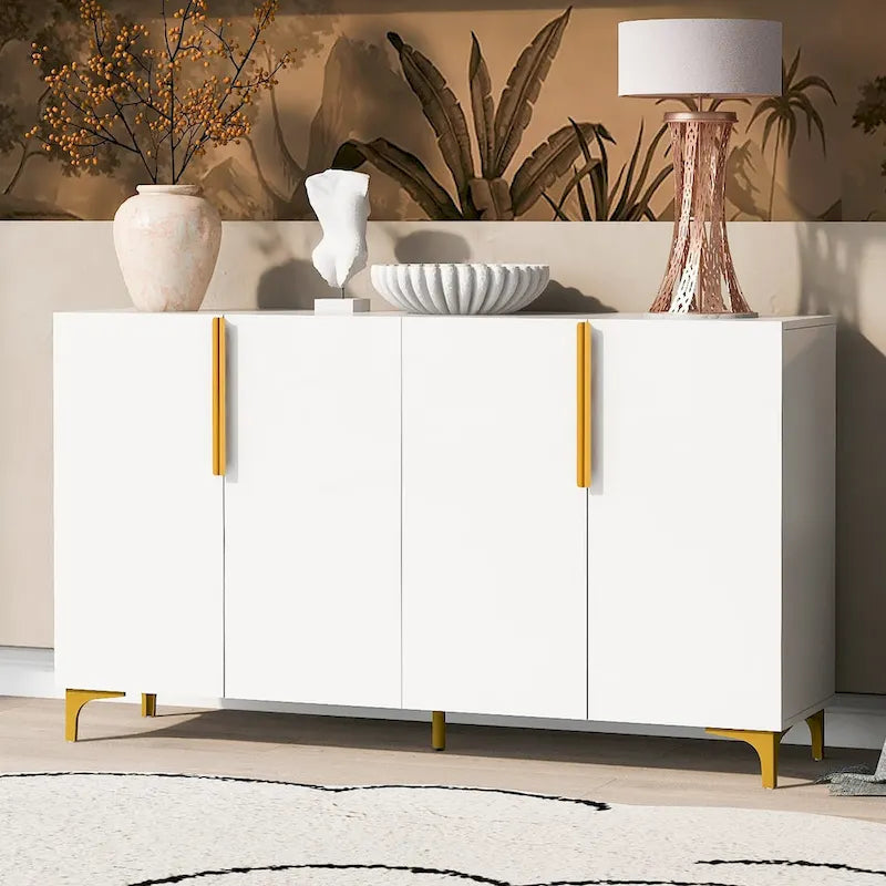 Glossy Light Luxury Accent Storage Cabinet with Adjustable Shelf