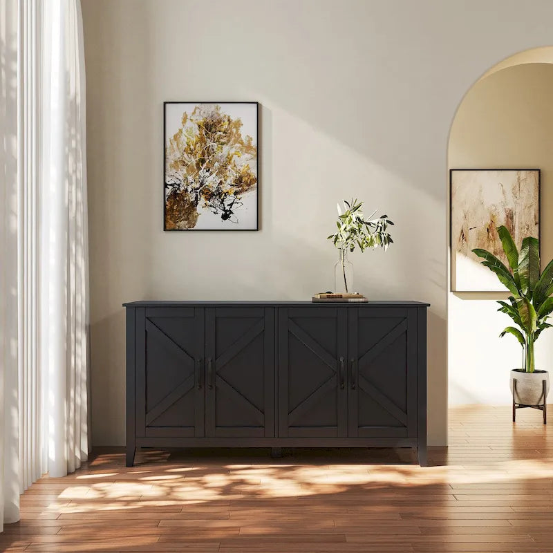 Freestanding Sideboard Cabinet with 4 Doors and 4 Open Shelves