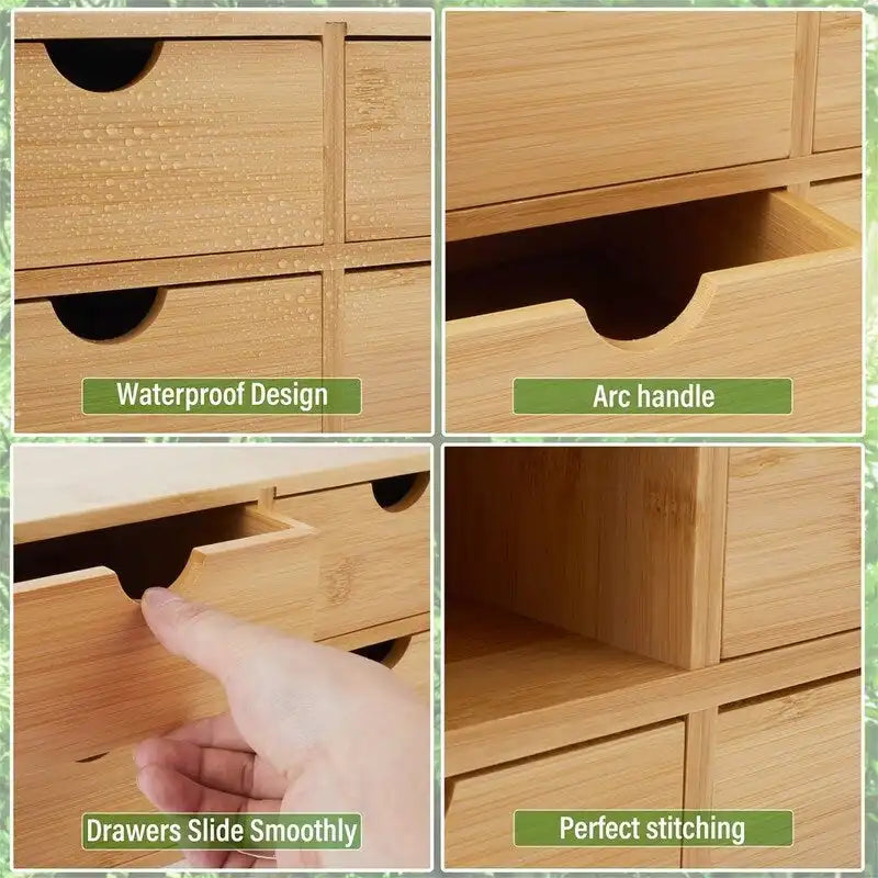4 Drawer Bamboo Makeup Storage Organizer, Countertop Desk Caddy