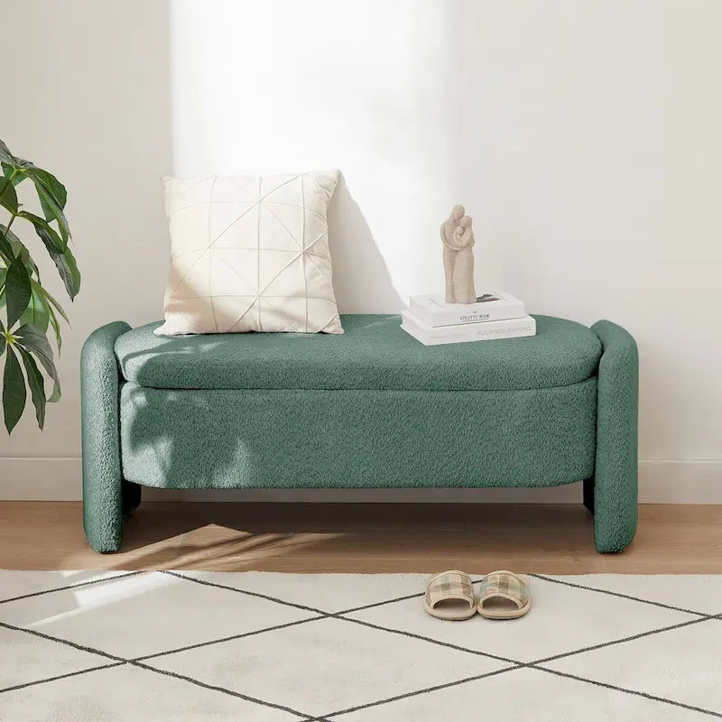 3D Lamb Fleece Fabric Storage Ottoman Bench with Large Storage Space