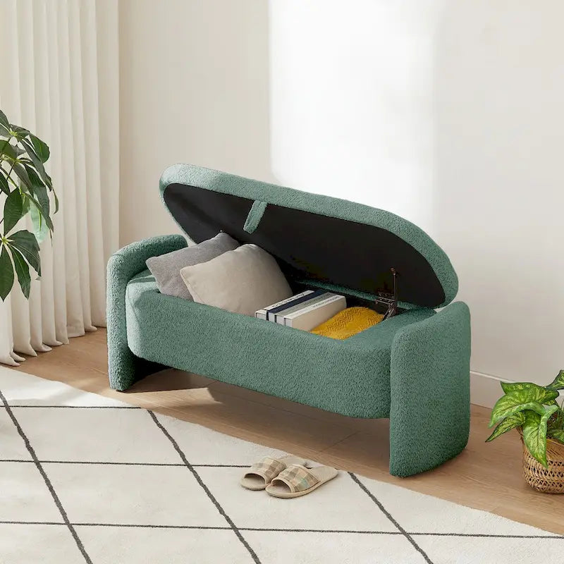 3D Lamb Fleece Fabric Storage Ottoman Bench with Large Storage Space