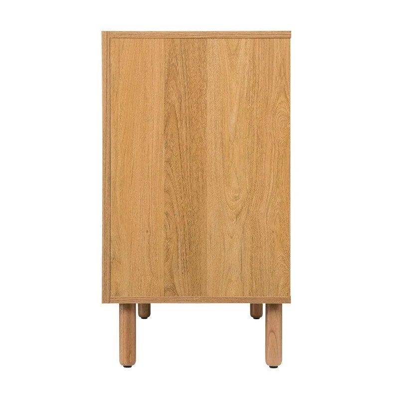 Brown 2 Door Accent Cabinet with Rattan Panels and Adjustable Shelf