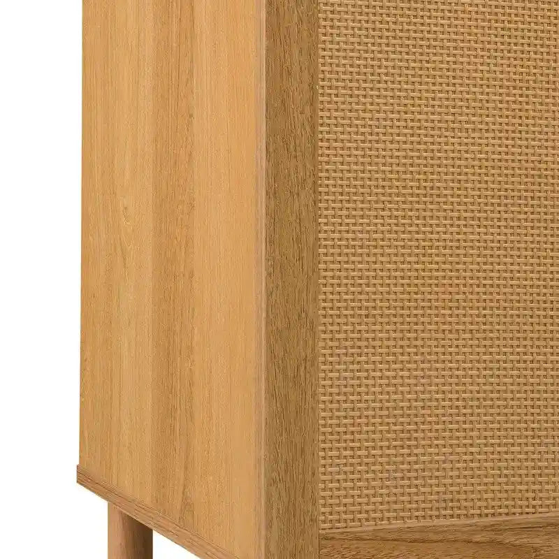 Brown 2 Door Accent Cabinet with Rattan Panels and Adjustable Shelf