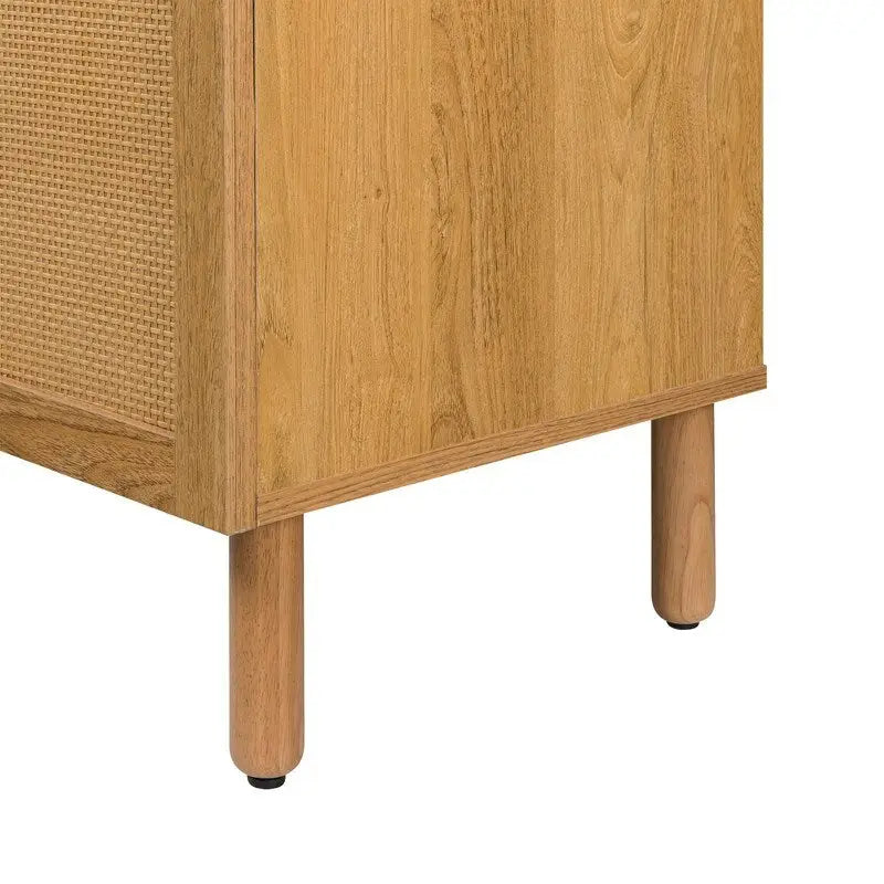 Brown 2 Door Accent Cabinet with Rattan Panels and Adjustable Shelf